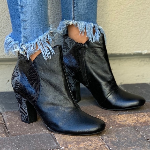 Anthropologie Shoes - Black Genuine Leather Heeled Ankle Boots